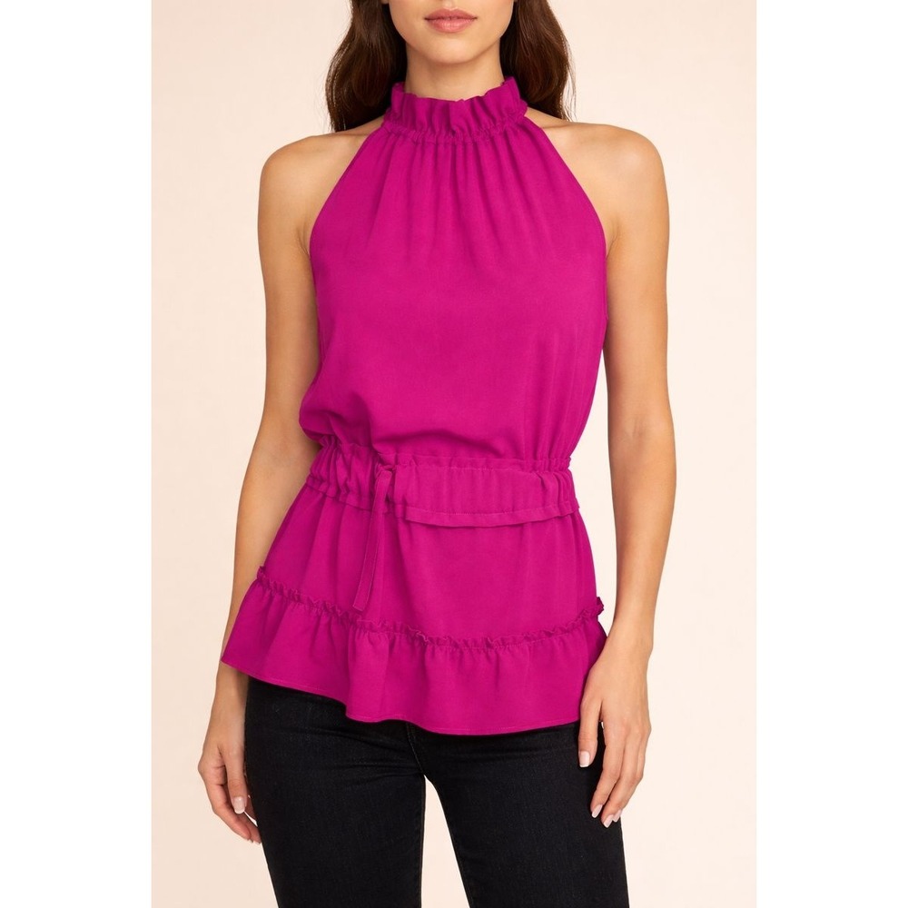 Pearl by Lela Rose Fluid Ruffle Tank Top in Magenta‎ sz L